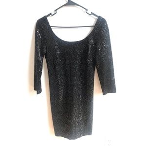 Black Sleeved Sequin Open Back Dress✨